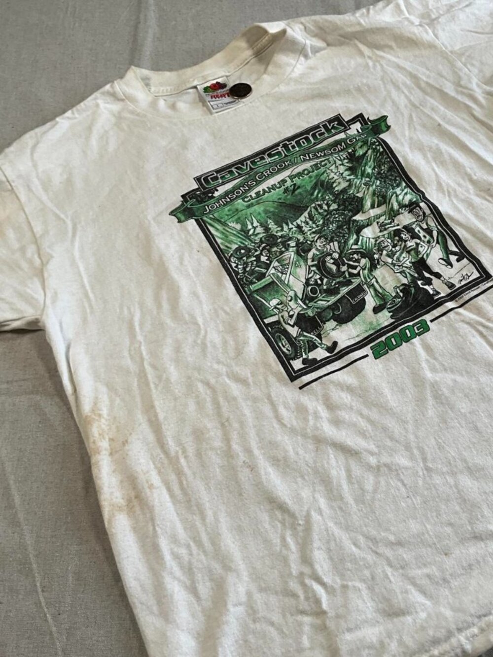 Y2K Fruit of the Loom Cavestock Cleanup Project 03 Hiking Distressed Tee (L)